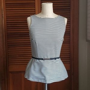 WHBM Sleeveless Striped Peplum Top